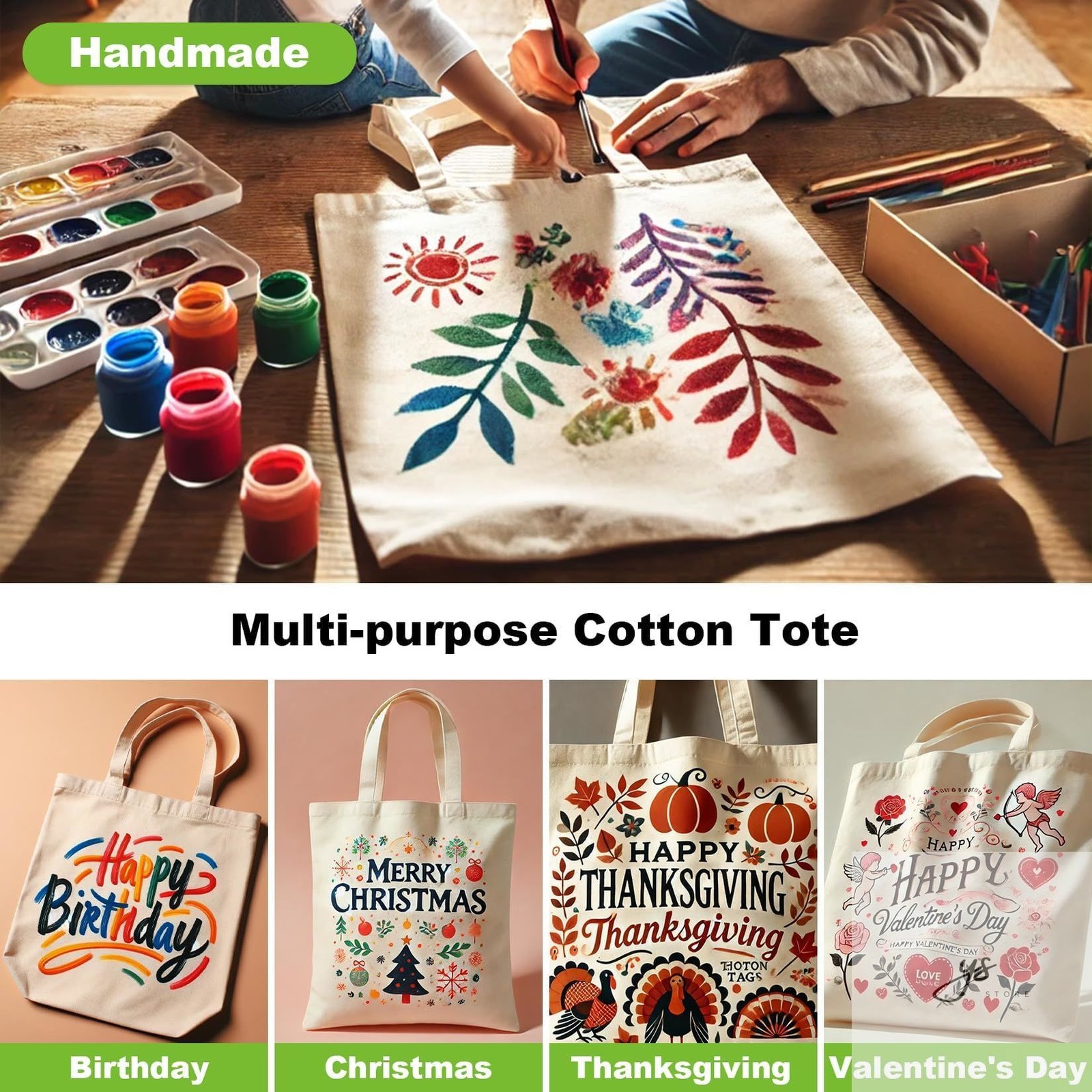 Canvas Tote Bag – 4 PCS Cotton Canvas Reusable Grocery Shopping Blank Tote Bag