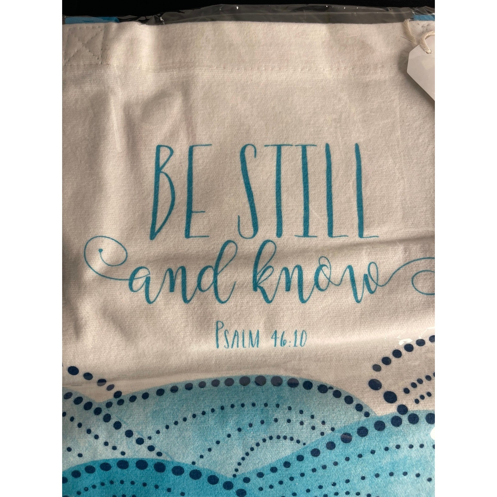 Christian Art Gifts Tote Bag Be Still & Know Psalm 46:10 Blue Wave Design TOT126