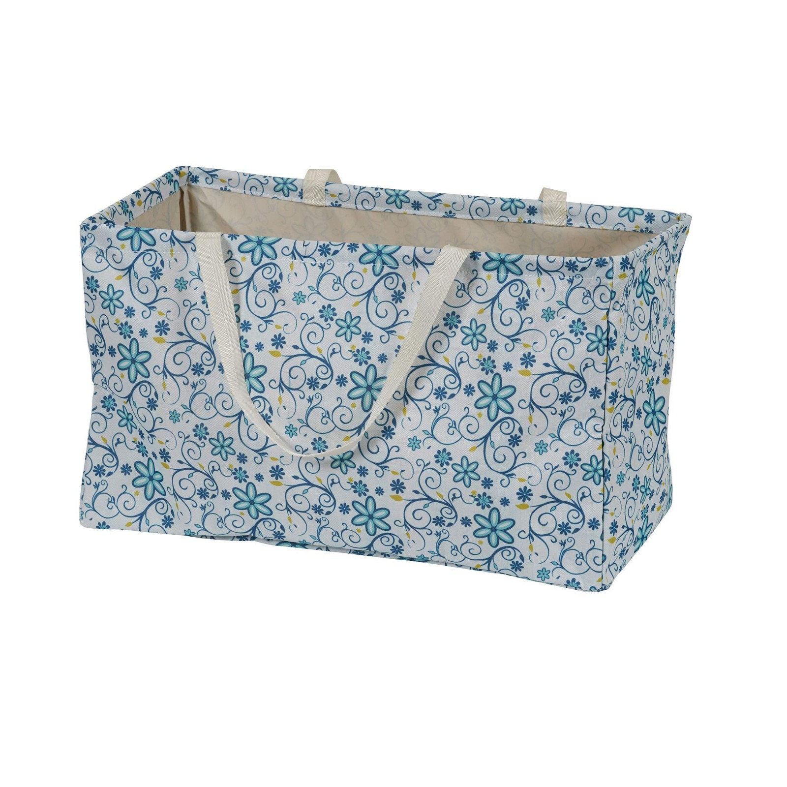 Floral Utility Tote Bag White Blue All Purpose Household Storage Organizer