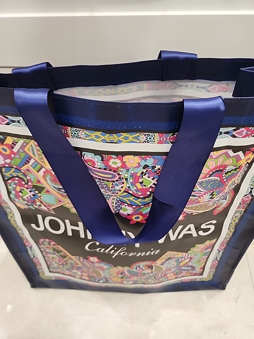 NEW Johnny Was Large Shopping Tote Bag Blue Paisley Folds Flat Travel NWOT