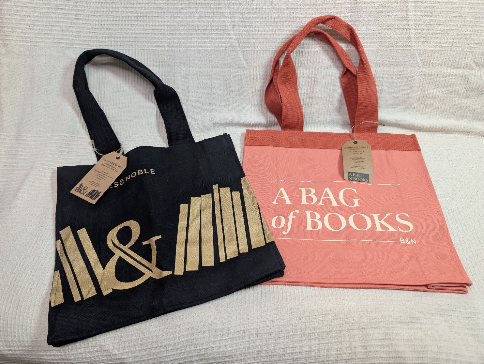 Barnes & Noble Organic Cotton Tote Bag Lot of 2 Rust/Peach & Black/Gold Canvas