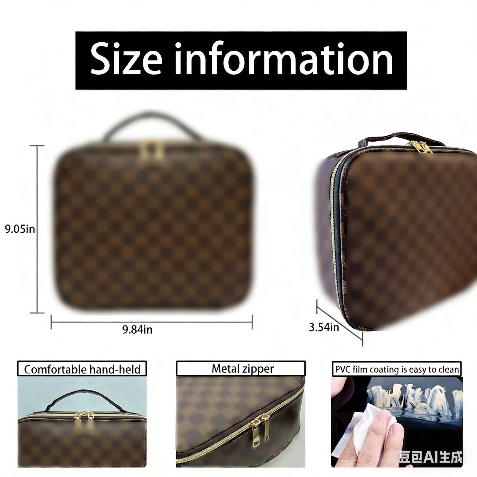 WANNES Brown Checkered Makeup Bag Organizer Travel makeup bag