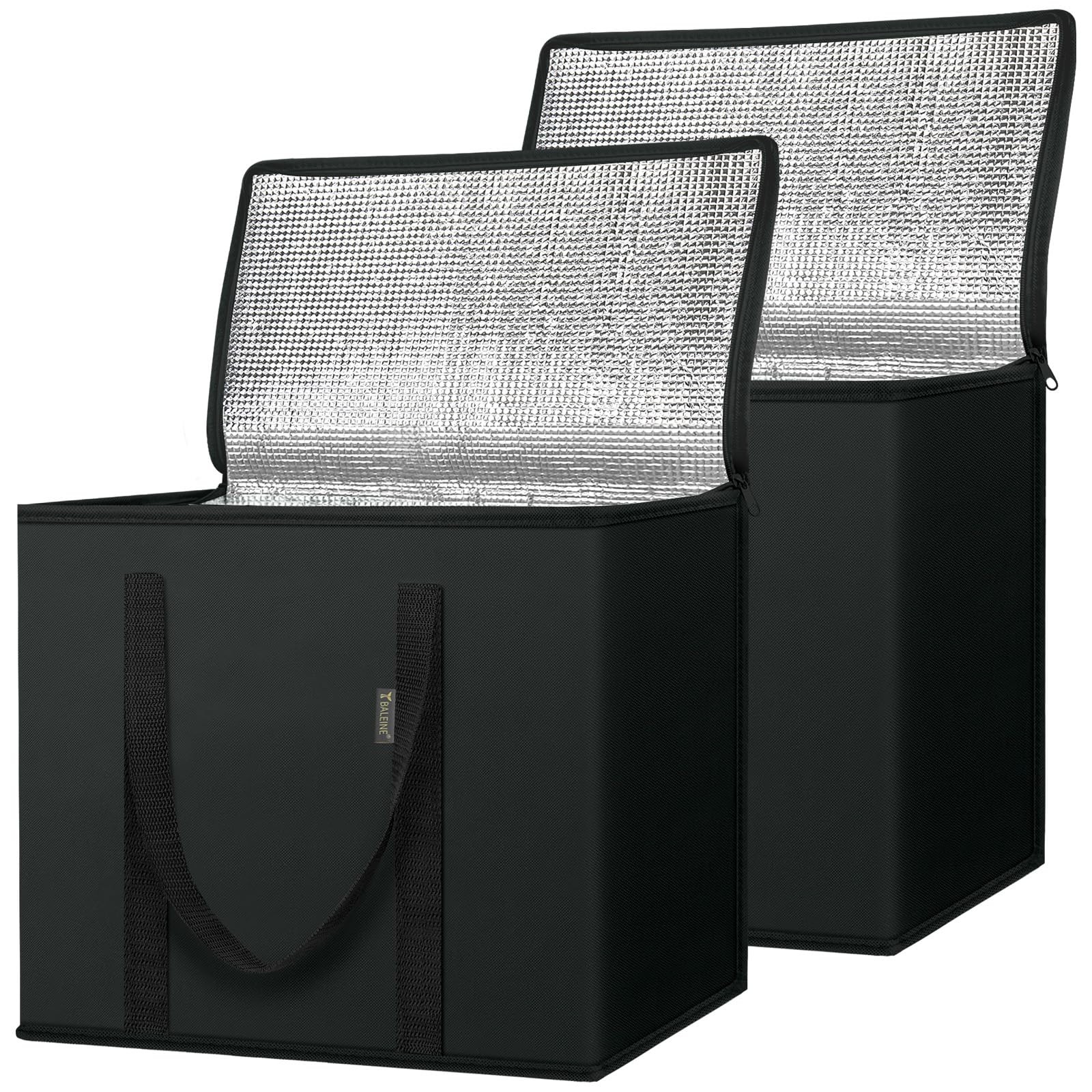 2 PCS Charcoal Black Insulated Reusable Grocery Cooler Bag 16x9x13 Inch