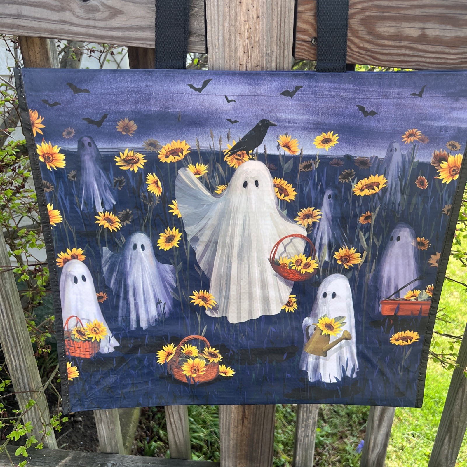 Halloween Ghosts 👻Baskets Sunflowers 🐦‍⬛ CROWS Bats Shopping Bag New🌼TJX🌼