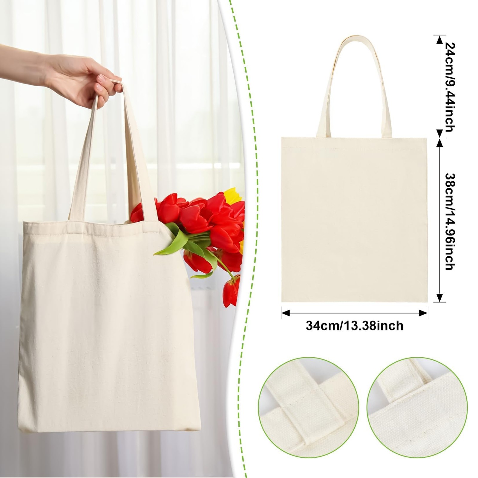 Canvas Tote Bag 4 Pack Reusable Cotton Shopping Bags Blank DIY Craft Tote Market