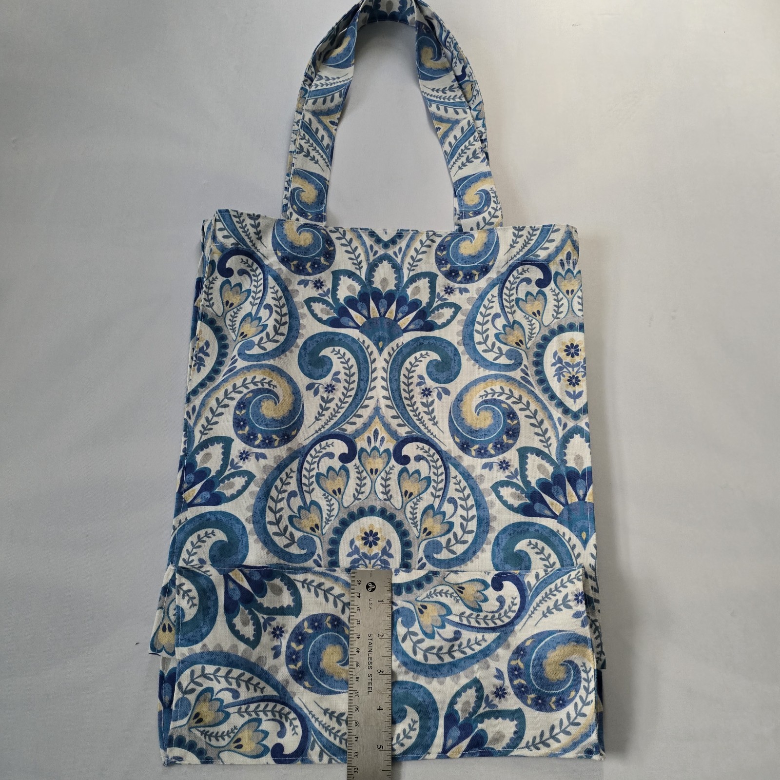 Floral Pattern Foldable Cotton Reusable Shopping Bag Medium Blue White Yellow