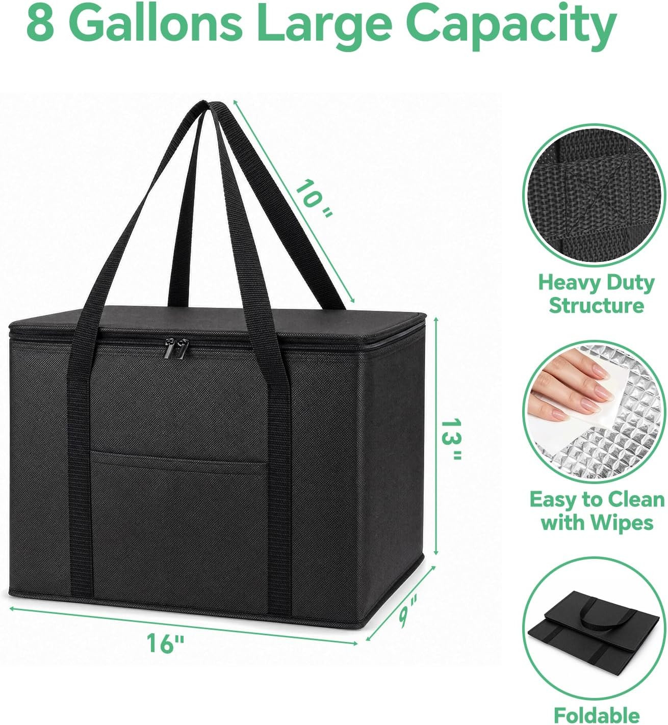 2 Pack Insulated Grocery Bags, Collapsible Insulated Cooler Bag, Reusable Shoppi