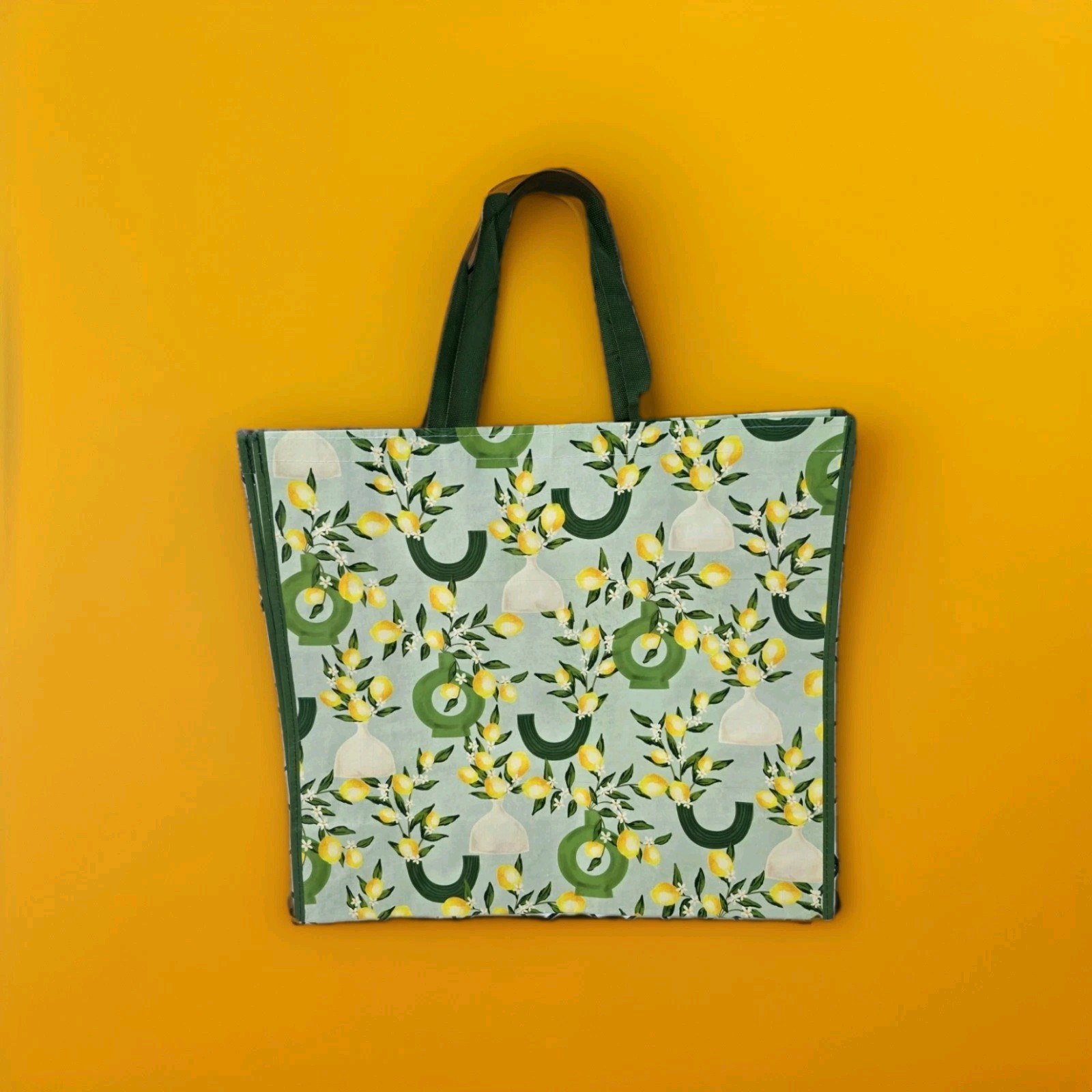 Reusable Foldable Shopping Bag Floral & Nature Pattern Green Yellow White