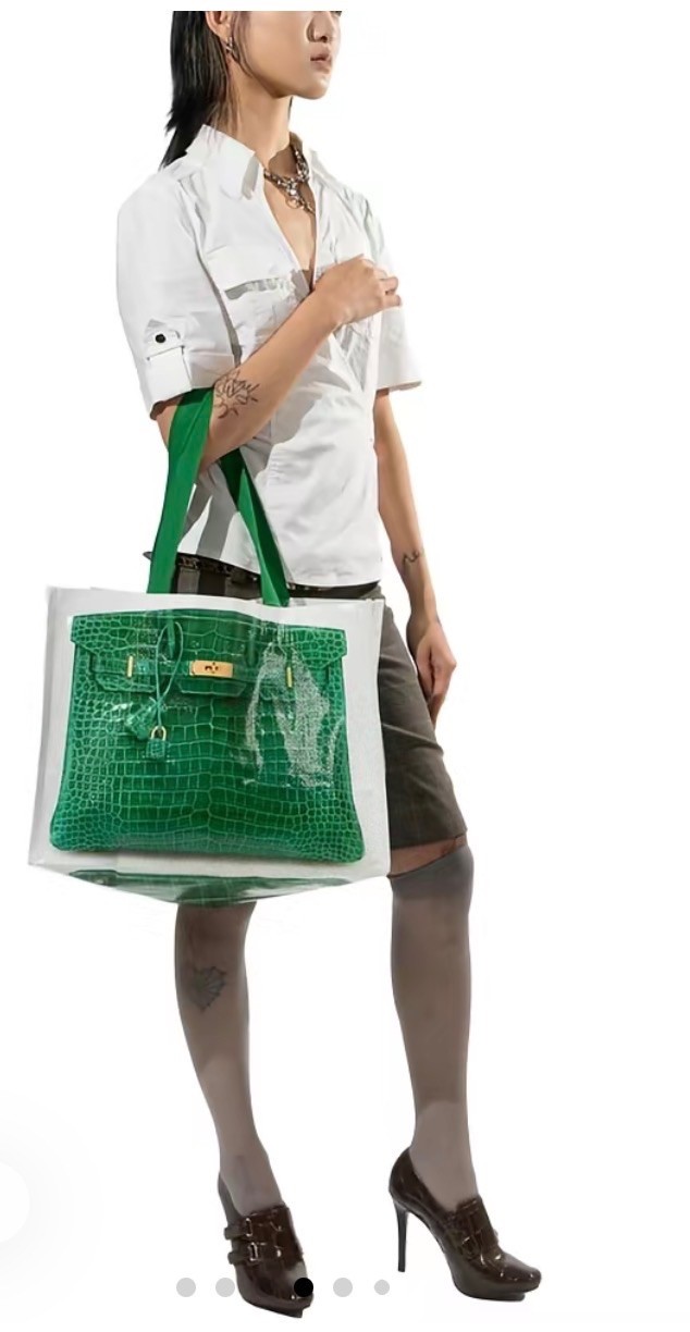 Stylish Large Foldable Reusable Shopping Bag, green Handles