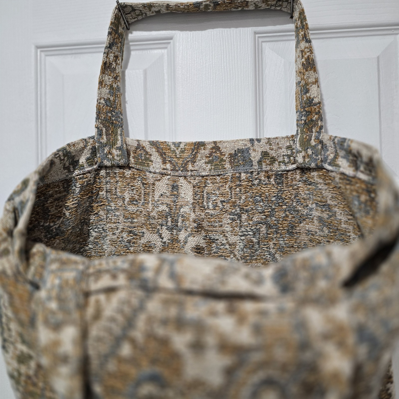 All-Over Pattern Foldable Fabric Reusable Shopping Bag Large Beige Brown Blue