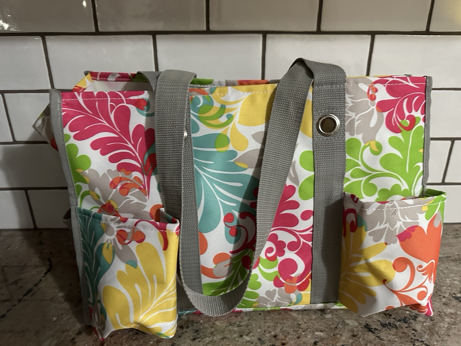 Thirty-One Multicolor Reusable Tote w/ Mesh Pocket 15.5x7x10 in