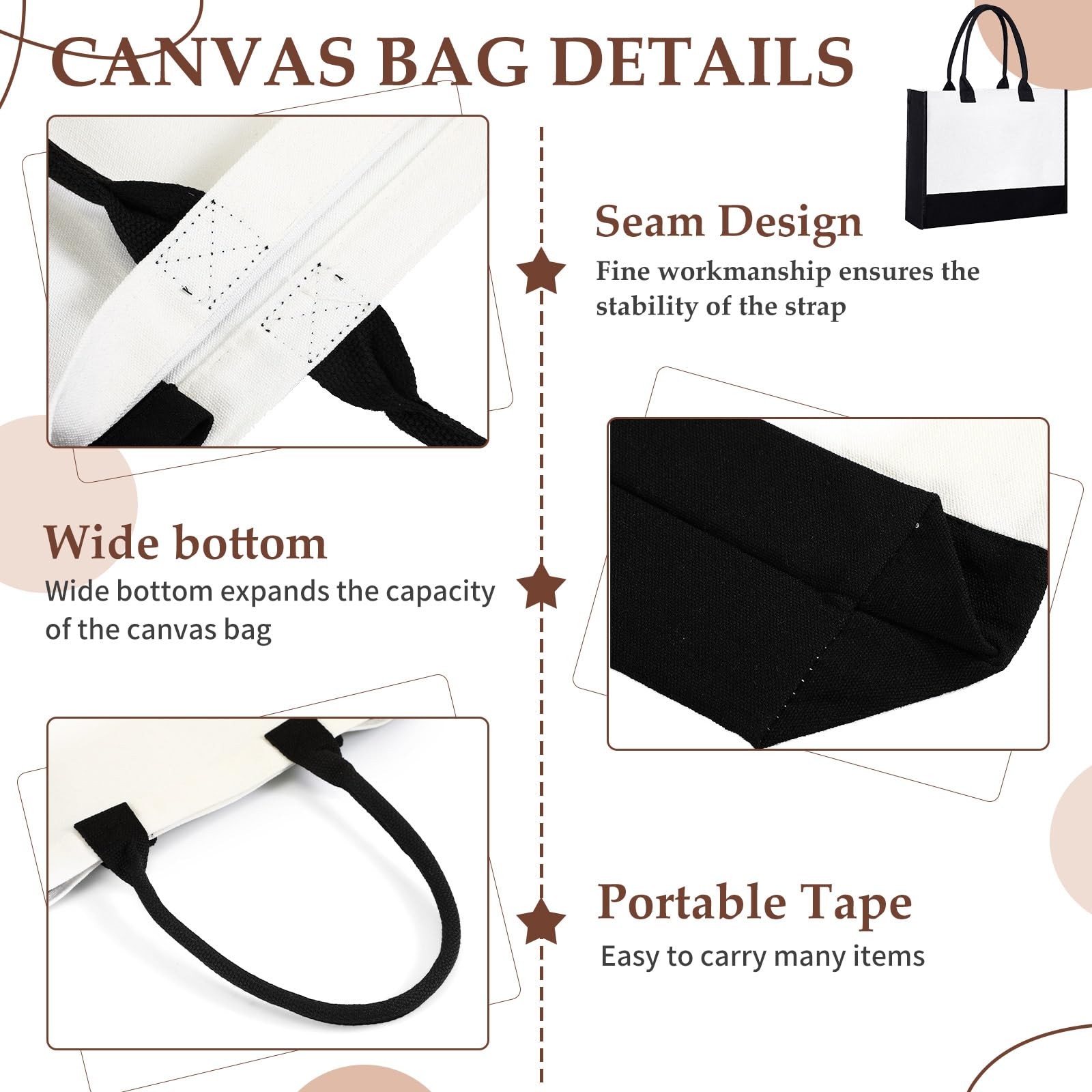 20 Pcs Large Blank Canvas Tote Bags and Makeup Bags Blank Reusable Grocery Lu…
