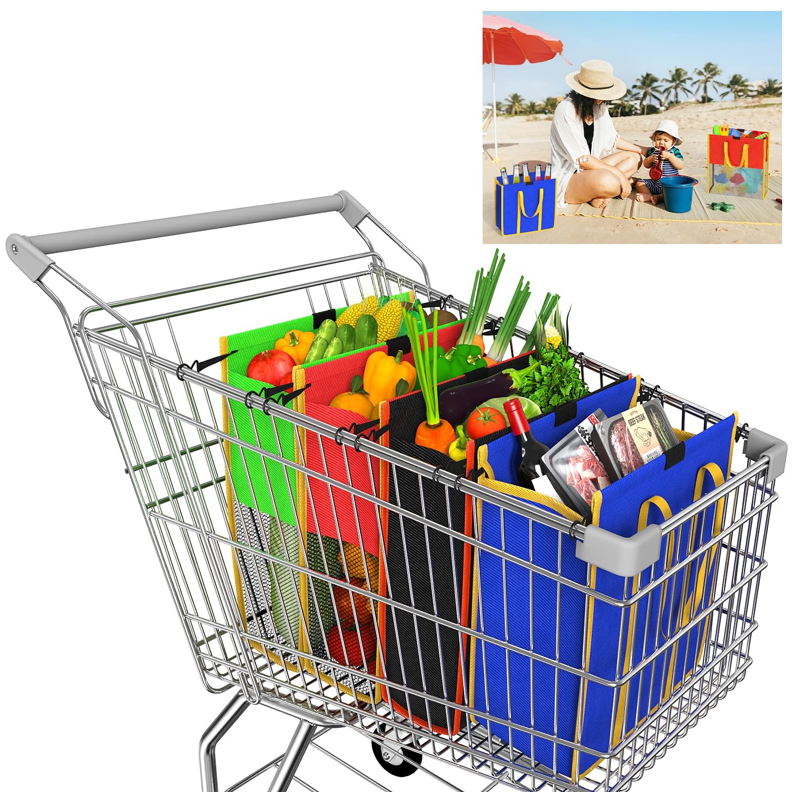 tangtty Set of 4Tote Bag Reusable. W/Lrg Club Cart Bag Grocery Bags Reusable …