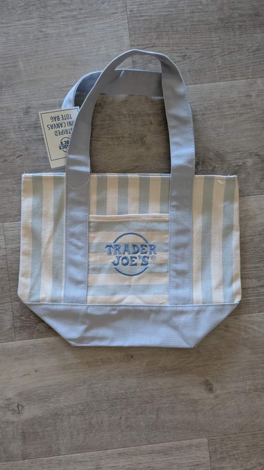 New Color! Baby Blue Pinstripe Mini Tote Trader Joe’s