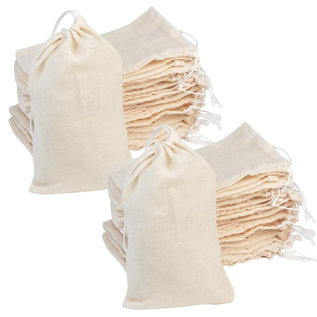 Tayfremn 100Pcs Cotton Drawstring Bags, 1 count (Pack of 100), Natural Color