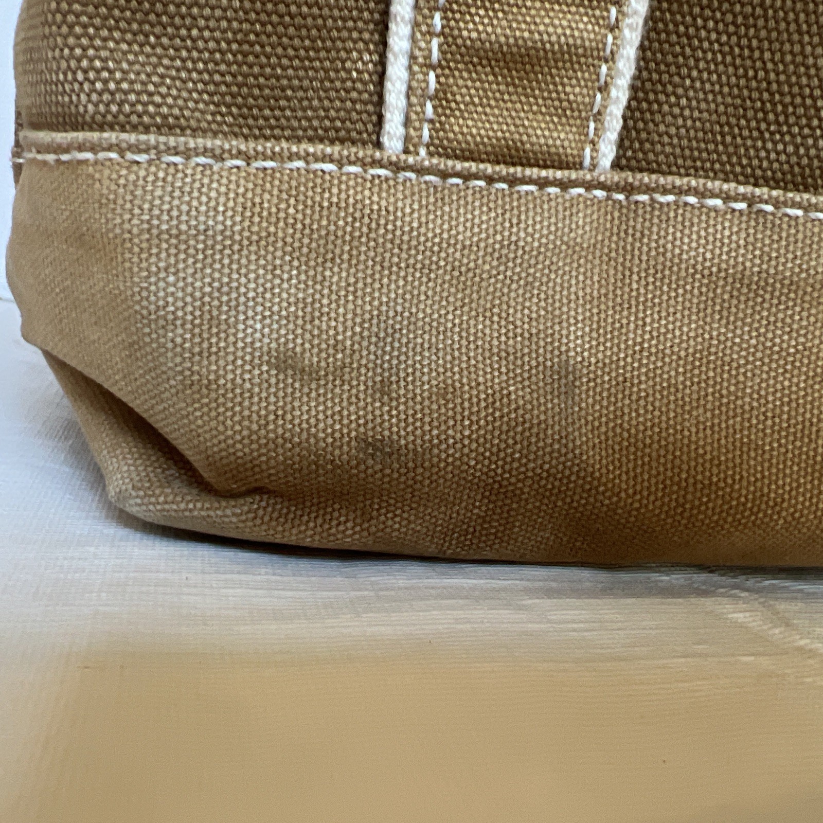 Lands End Boat Tan Tote XL Sun Faded Bag 11×15.5×17” Key Holder Snap Pocket READ