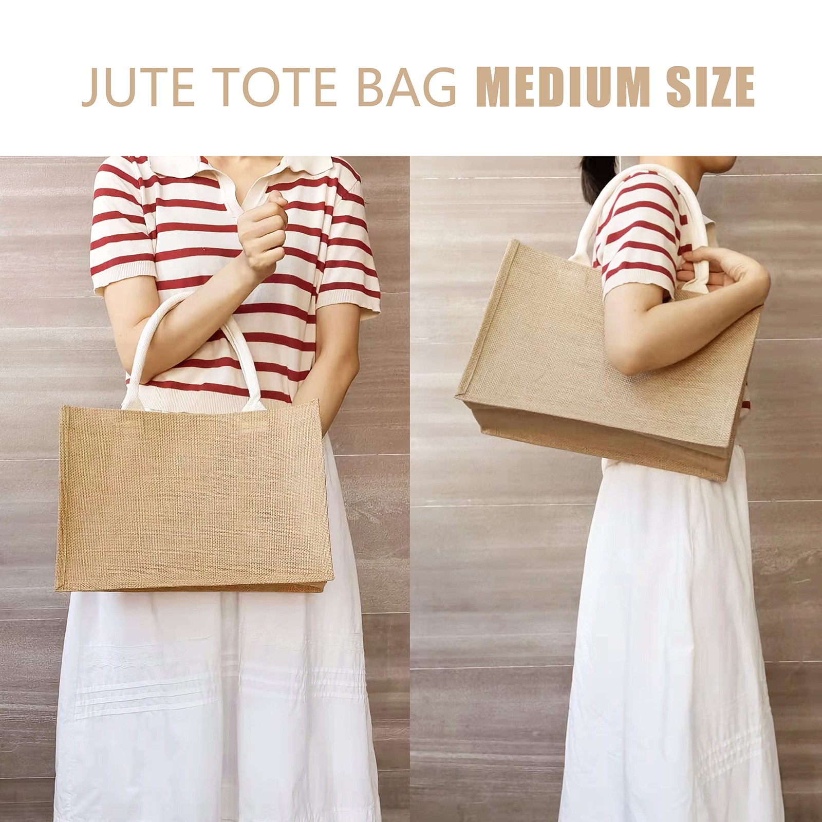 1 PCS Jute Tote Bags 14.5×6.7×10.2 Inch Burlap Bridesmaid Beach Travel Bag