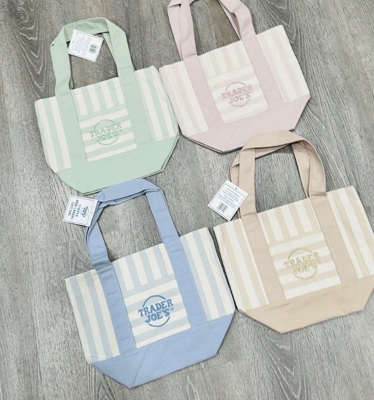 Trader Joe’s Limited Mini Tote Bags Striped Tan Blue, Pink Or Green, 🇺🇸 Seller