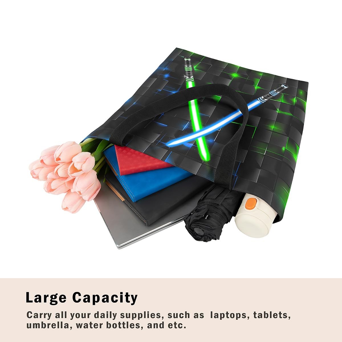 Blue Green Light Up Canvas Tote Bag Geometric Grid Shopping Canvas Bags,Teens…