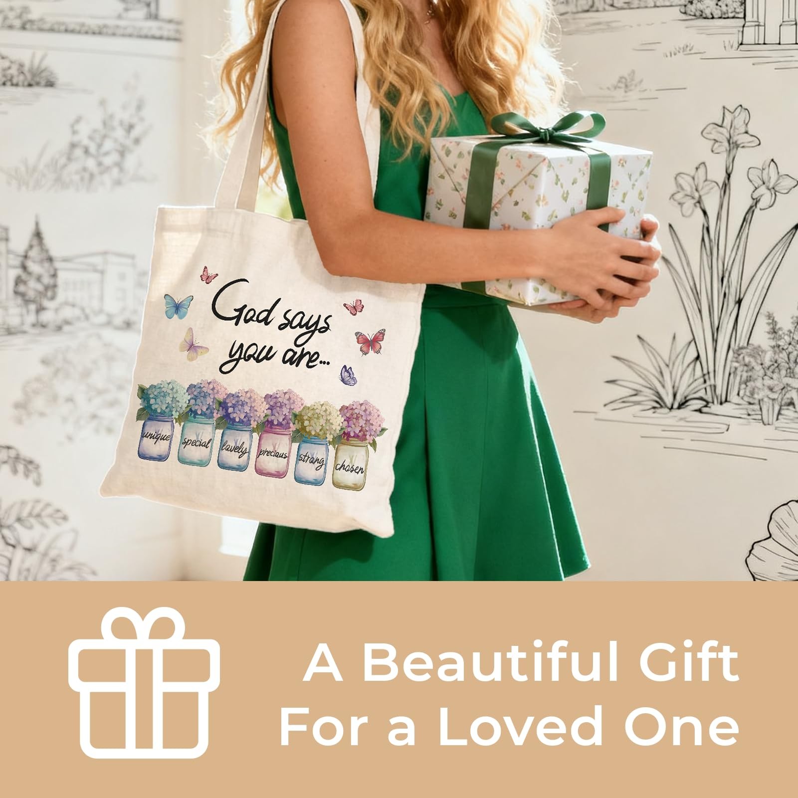 Christian Aesthetic Plant Flower Canvas Tote Bag for , Book Totes Bag for Wor…