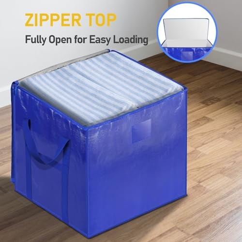 Extra Large Moving Bags with Zippers & Carrying Handles, 6 Pack Blue-75 Gallon
