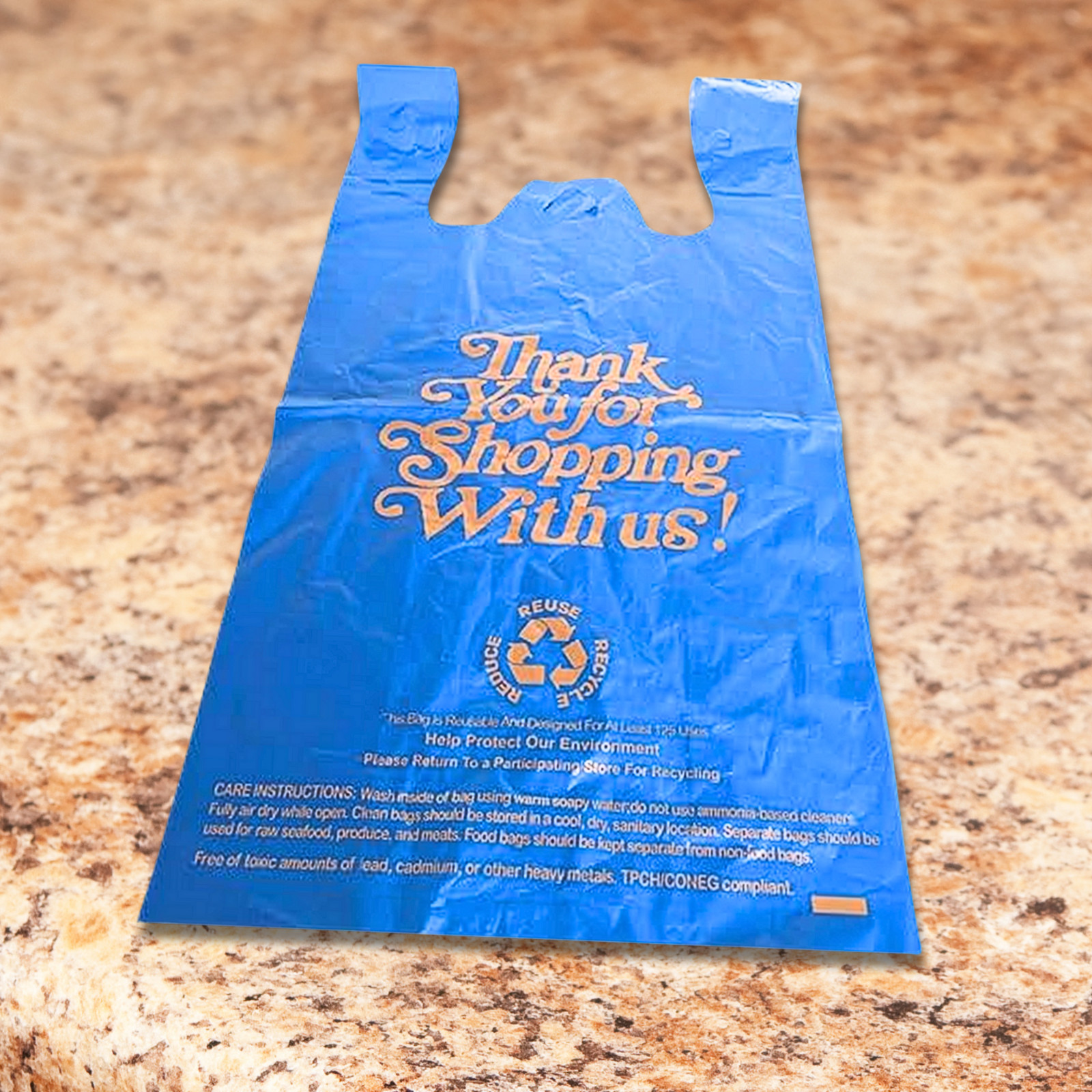 [600] Blue Plastic Shopping Bags 1/6 Large Grocery Retail Bags 12×6.5×22