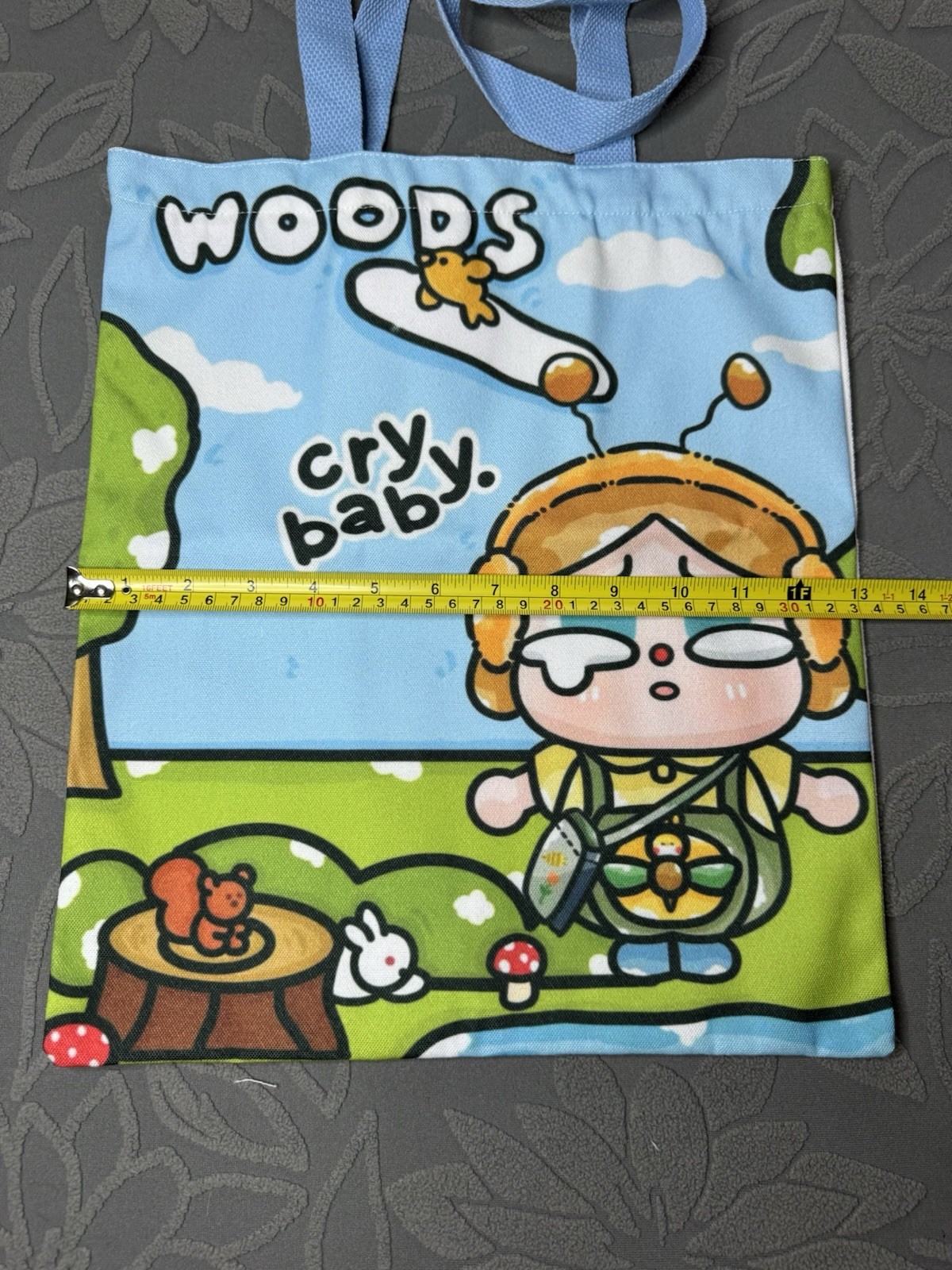 Cry Baby Cartoon Foldable Canvas Reusable Shopping Bag Zippered Inner Pocket