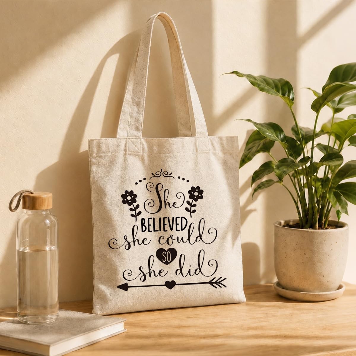 Canvas Tote Bag for Women, She Believed She Could so She did Shoulder Tote Ba…