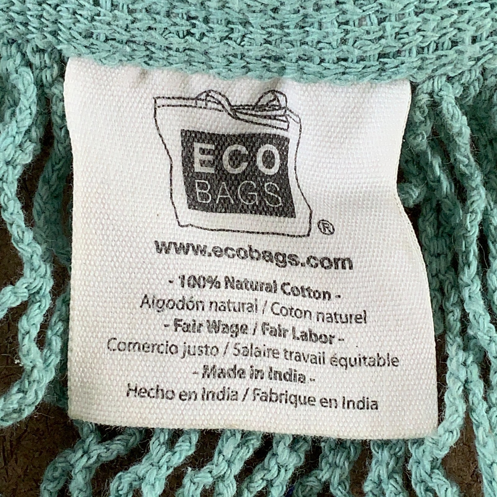 ECOBAGS Green Organic Cotton Long Handle Classic String Market Bag New *Flaw