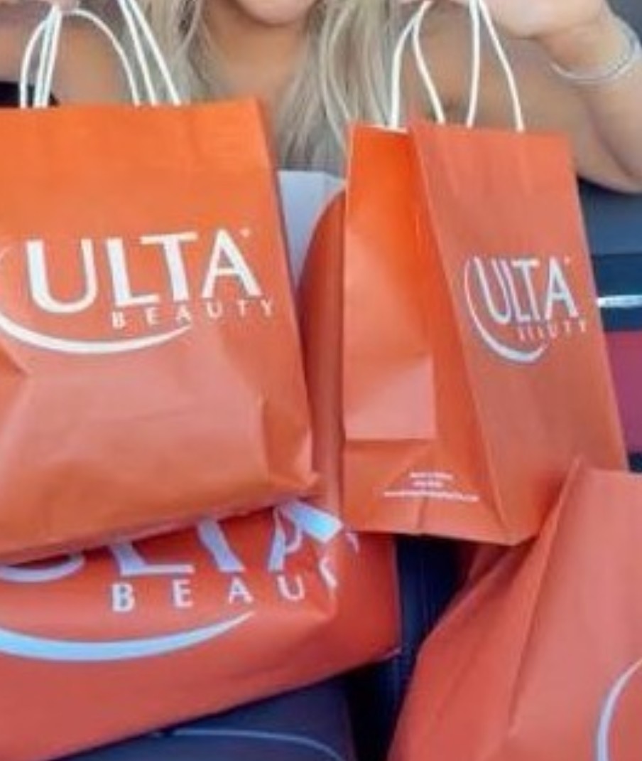 ULTA Beauty Collection Reusable Pink Orange Striped Polyester Tote Bag Medium