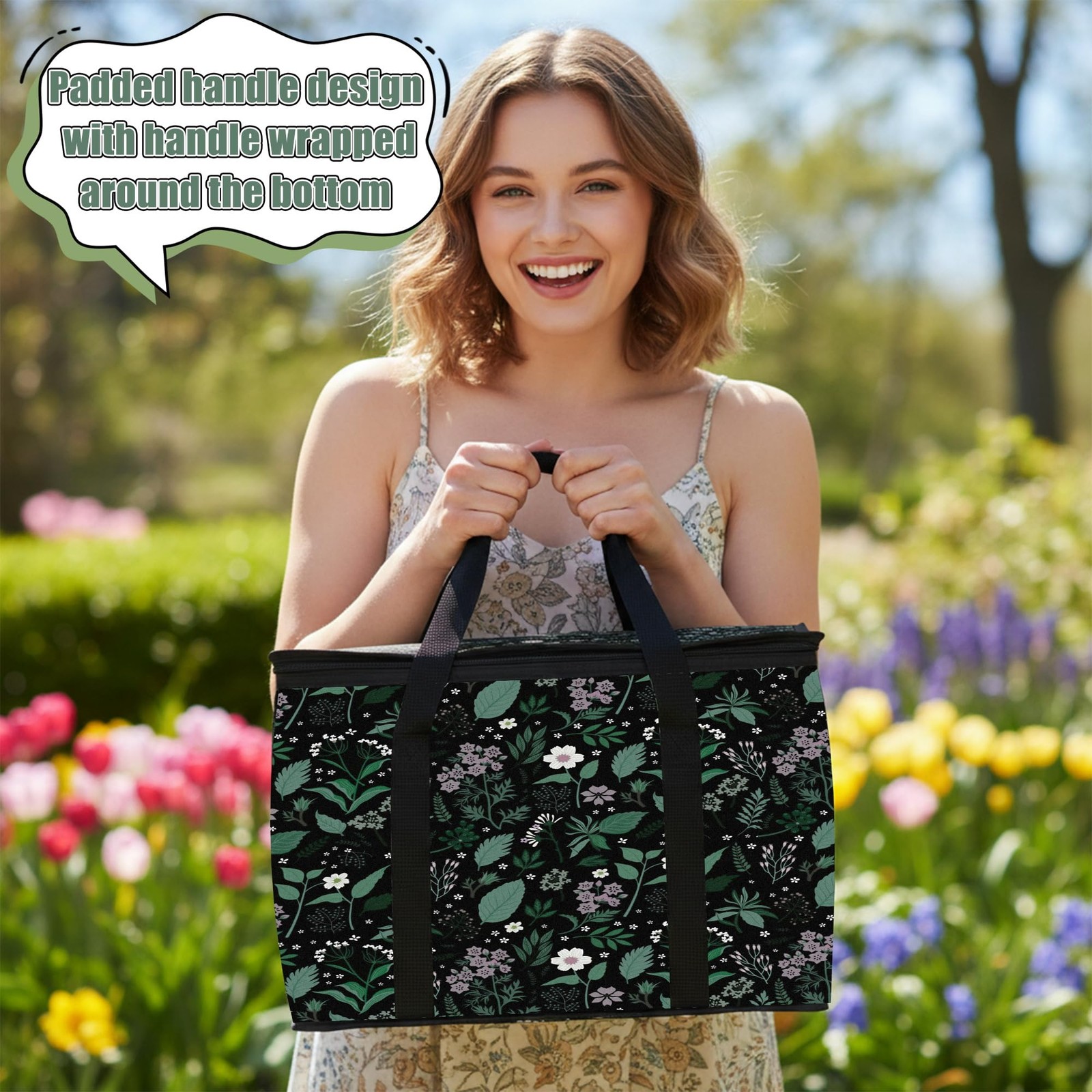 40L 15.7×11.8×12.2 Inch Flower Insulated Reusable Grocery Cooler Bag Thermal