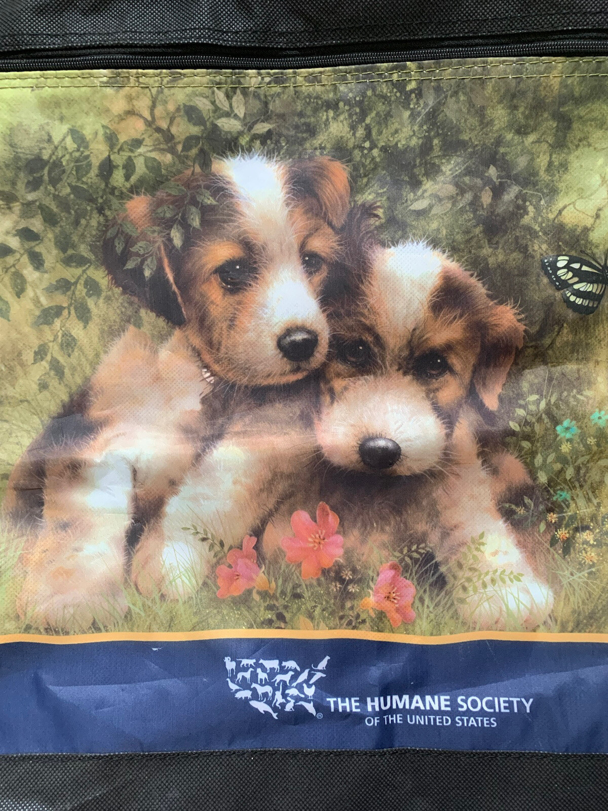 The Humane Society Member Tote Cute Puppies In Nature Shoulder Bag 17”X15”