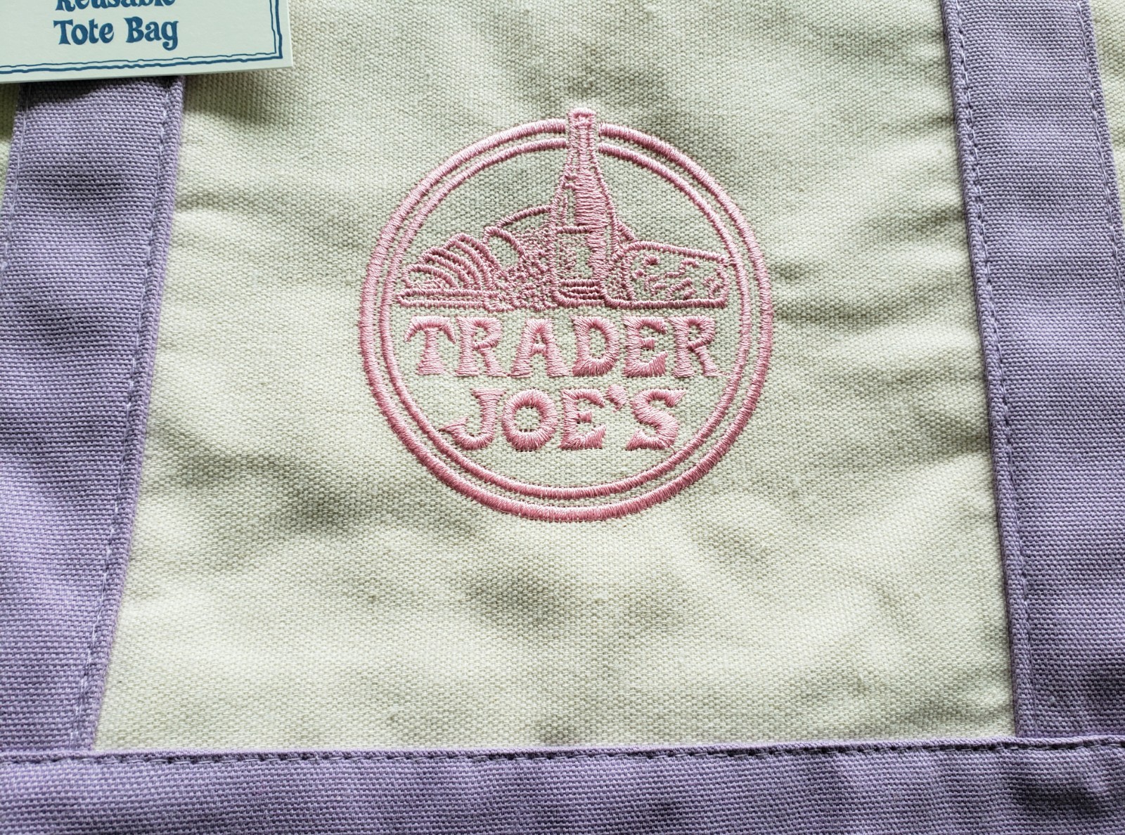 Trader Joe’s Lavender Light Purple Large Cotton Canvas Tote Bag Spring 2026 NWT
