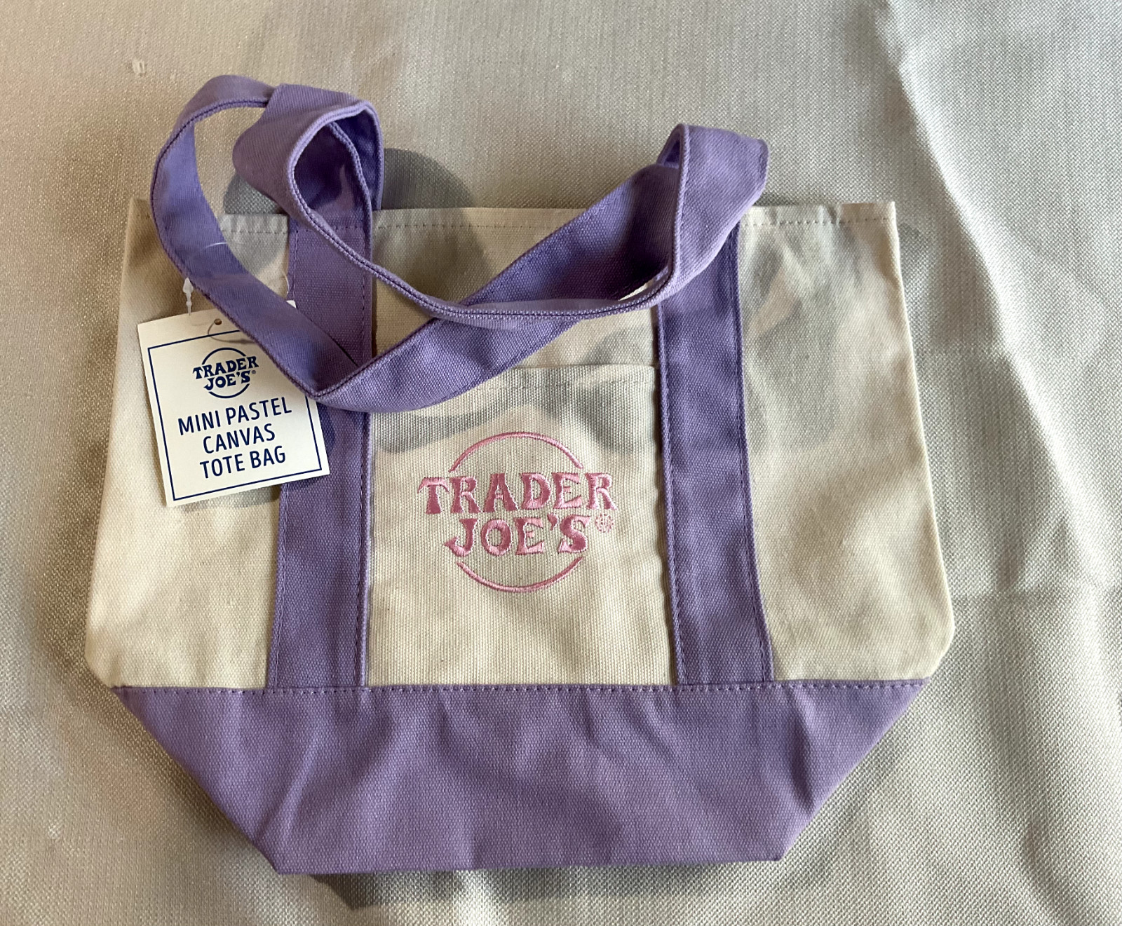NEW Set of all 4 Trader Joe’s Mini Canvas Bags – pink, purple, green and blue