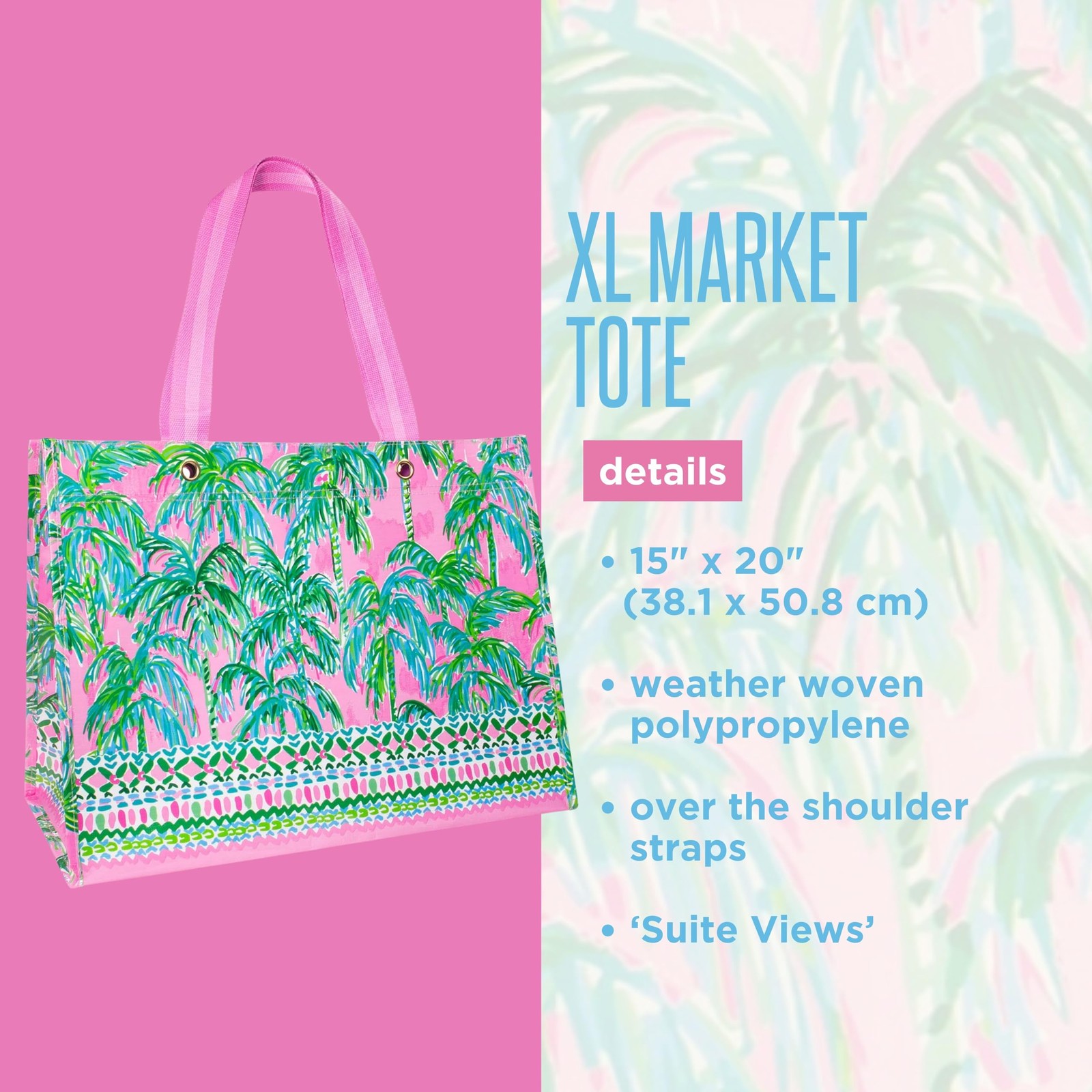 Pink/Green XL Market Shopper Bag, Oversize Reusable Grocery Tote with Comfort…