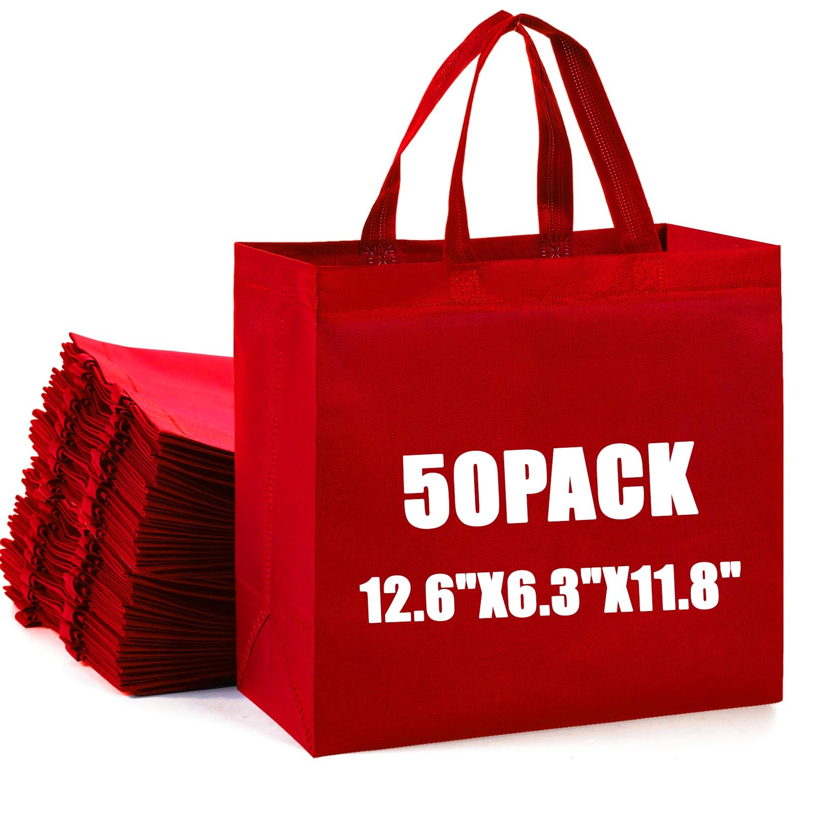 Retainbre 50Pcs Reusable Non Woven Shopping Bags Large Foldable Totes Bag wit…