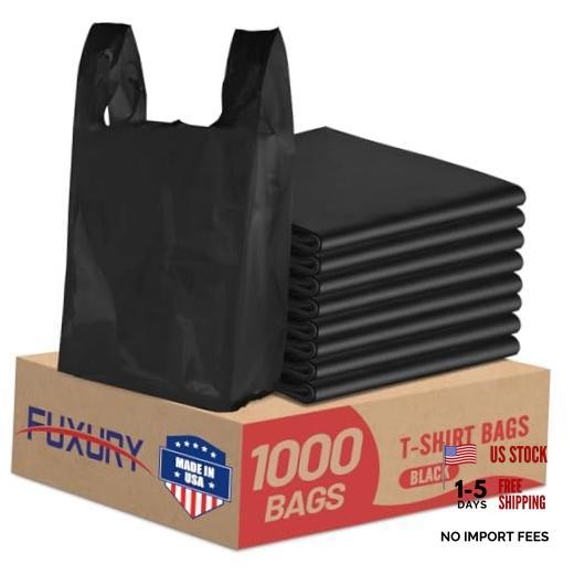 Black Plastic Grocery Bags 11.5″ x 6.5″ x 21″, T-shirt, 1000 Count Plain Black