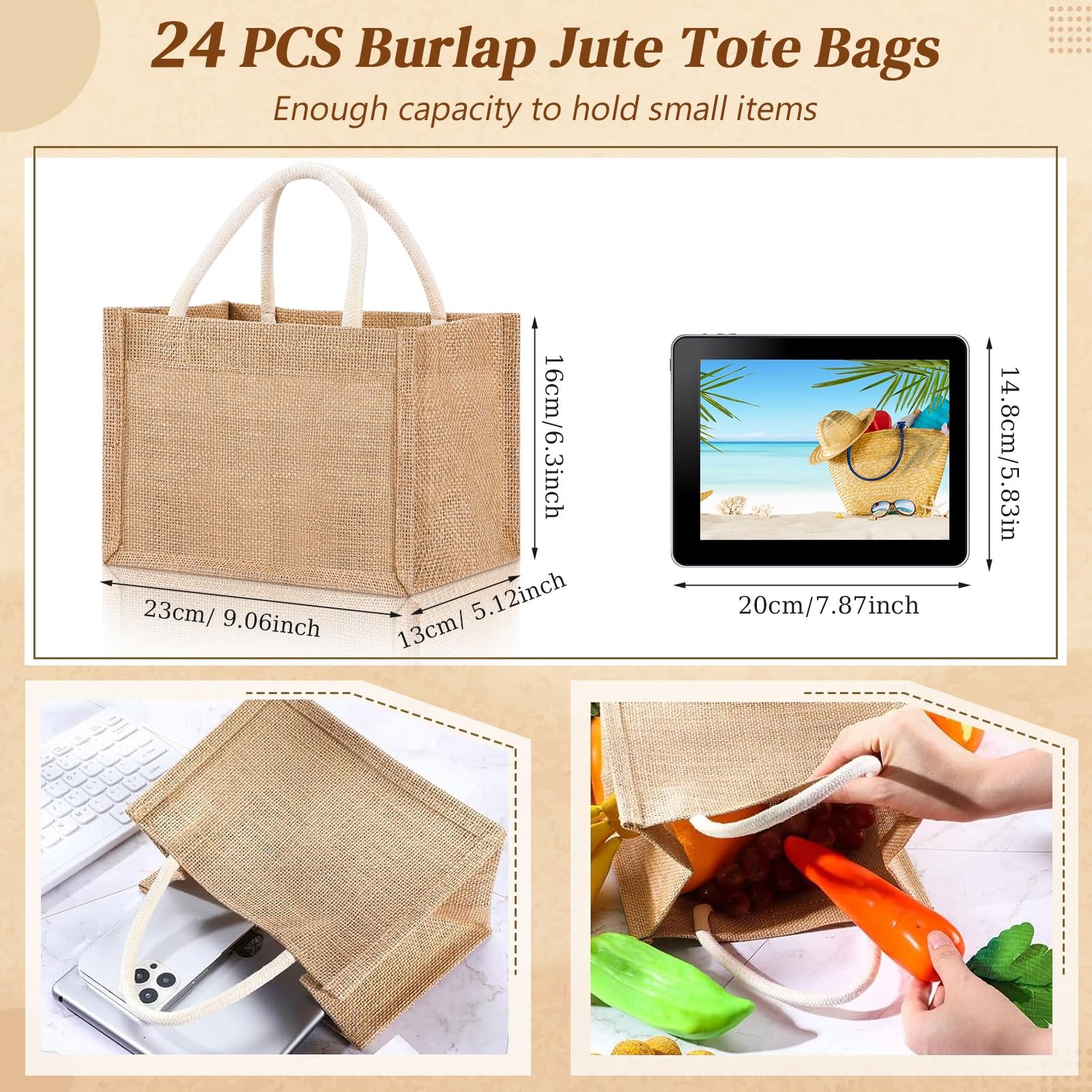 24 Pcs Burlap Tote Bag Mini Jute Reusable Waterproof Bag with Handles Small B…
