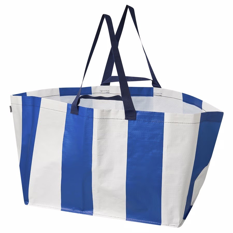 Ikea SACKKARRA Large Shopping Laundry Storage Bag White/Blue Striped, 19 gallon