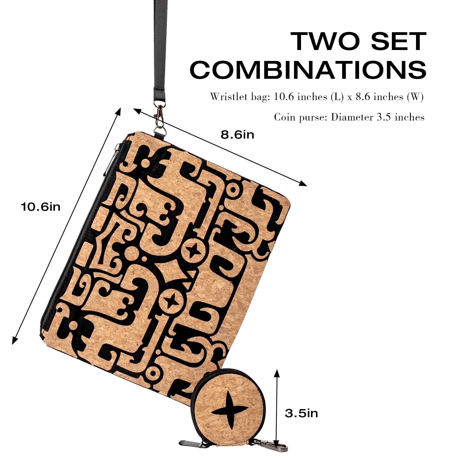 daaiurbags Wristlet Pouch Set 2-Piece for Women,Natural Cork Multicolor