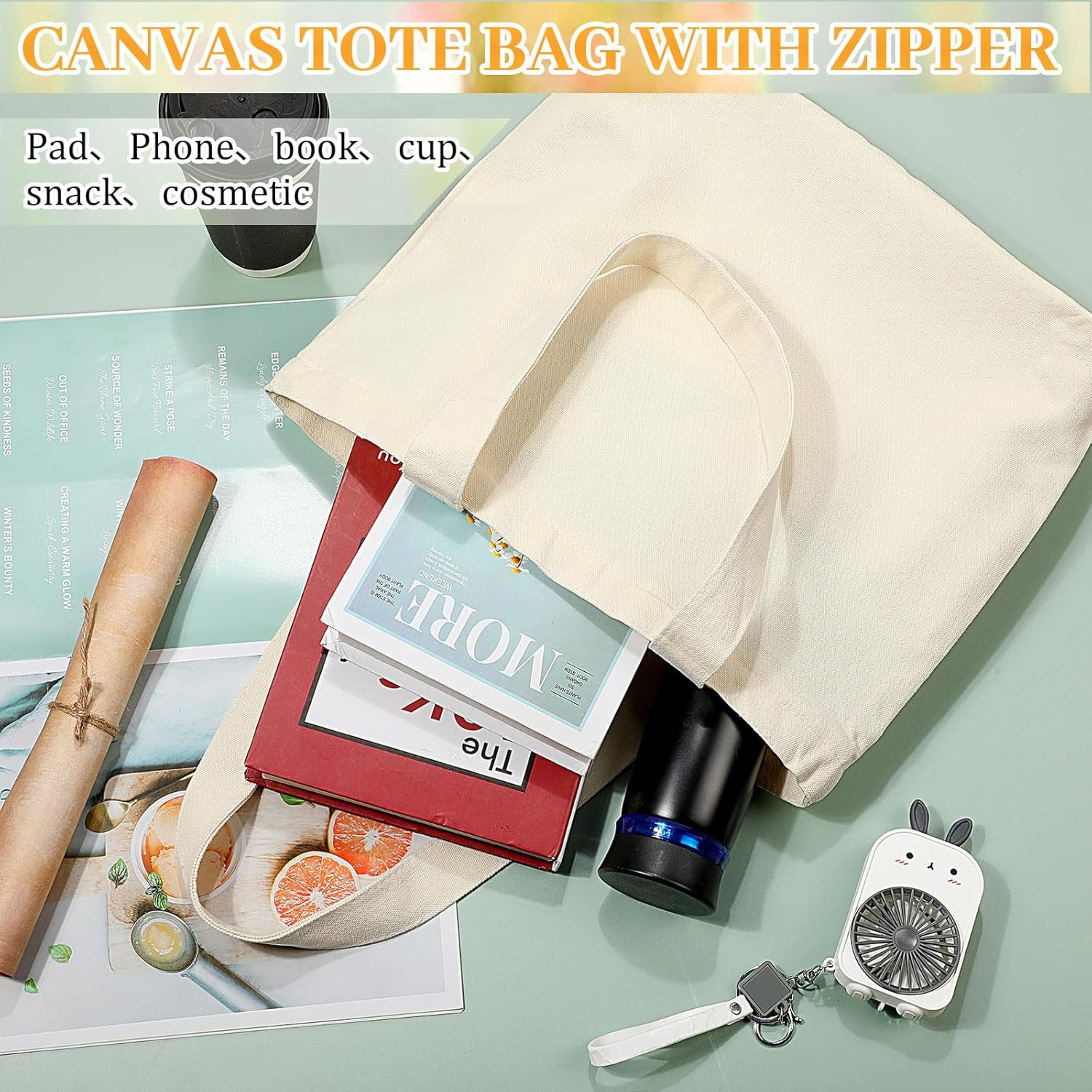 20 Pcs Canvas Tote Bags Bulk 16.5X13.4” Blank Cotton Canvas Bag with Zipper Han