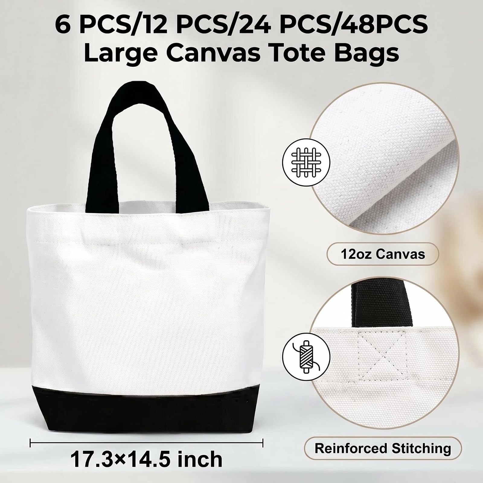 24 Pack Large Canvas Tote Bags Bulk with Handles 24 Colors 18.5 x 15 Inch Mon…