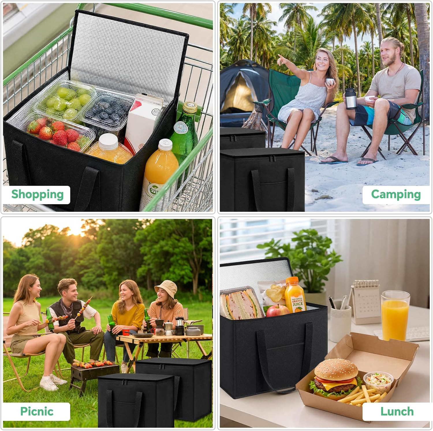 2 Pack Insulated Grocery Bags, Collapsible Insulated Cooler Bag, Reusable Shoppi