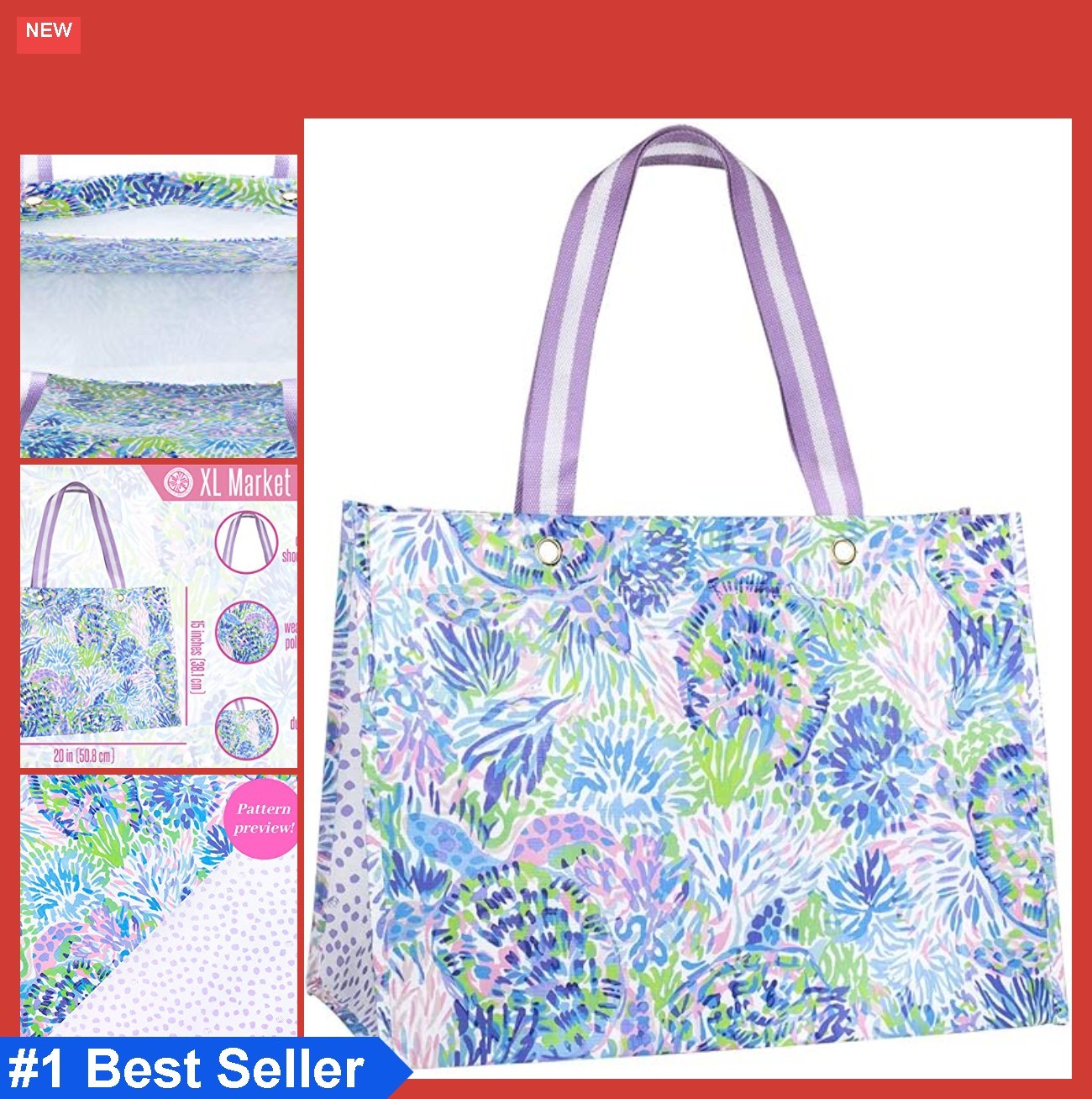 Reusable Grocery Tote Bag XL Oversize Market Shopper 20x10x15 Shoulder Straps