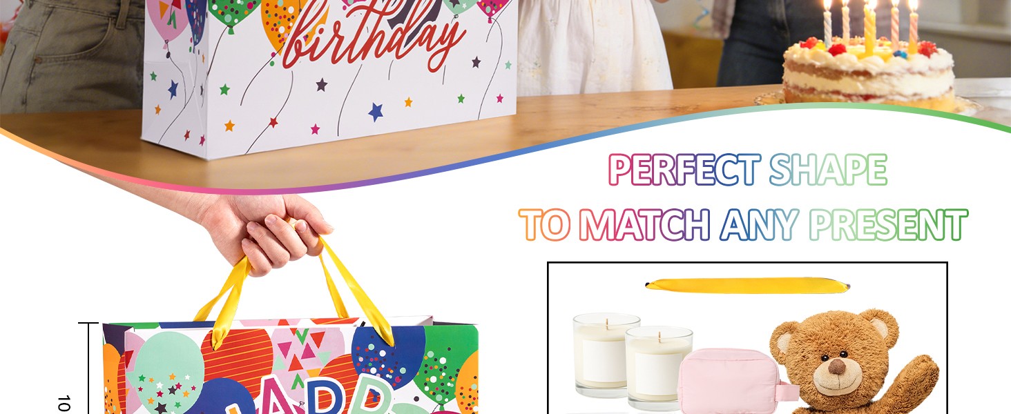 13″ Large Birthday Bag with Card and Tissue Paper – Colorful Balloons and Happy