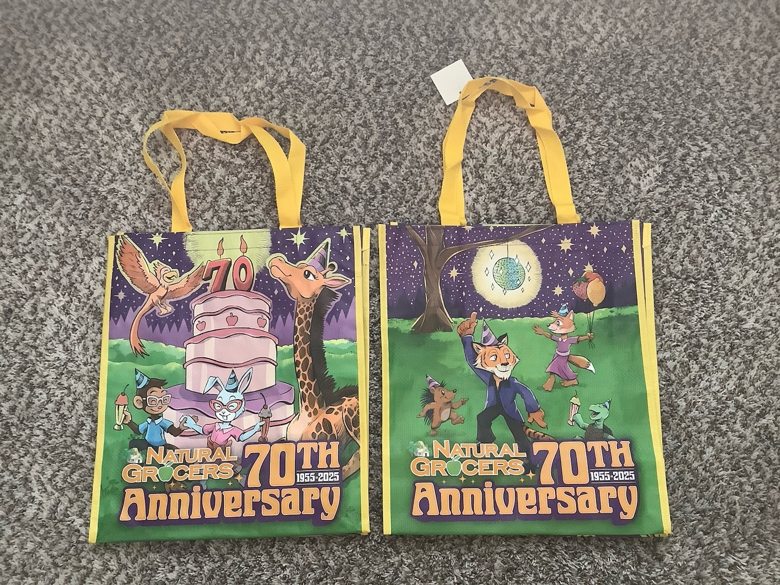 Lot Of 2 ~ 70th Anniversary Natural Grocers Bag Reusable Shopping Tote Hevy Duty