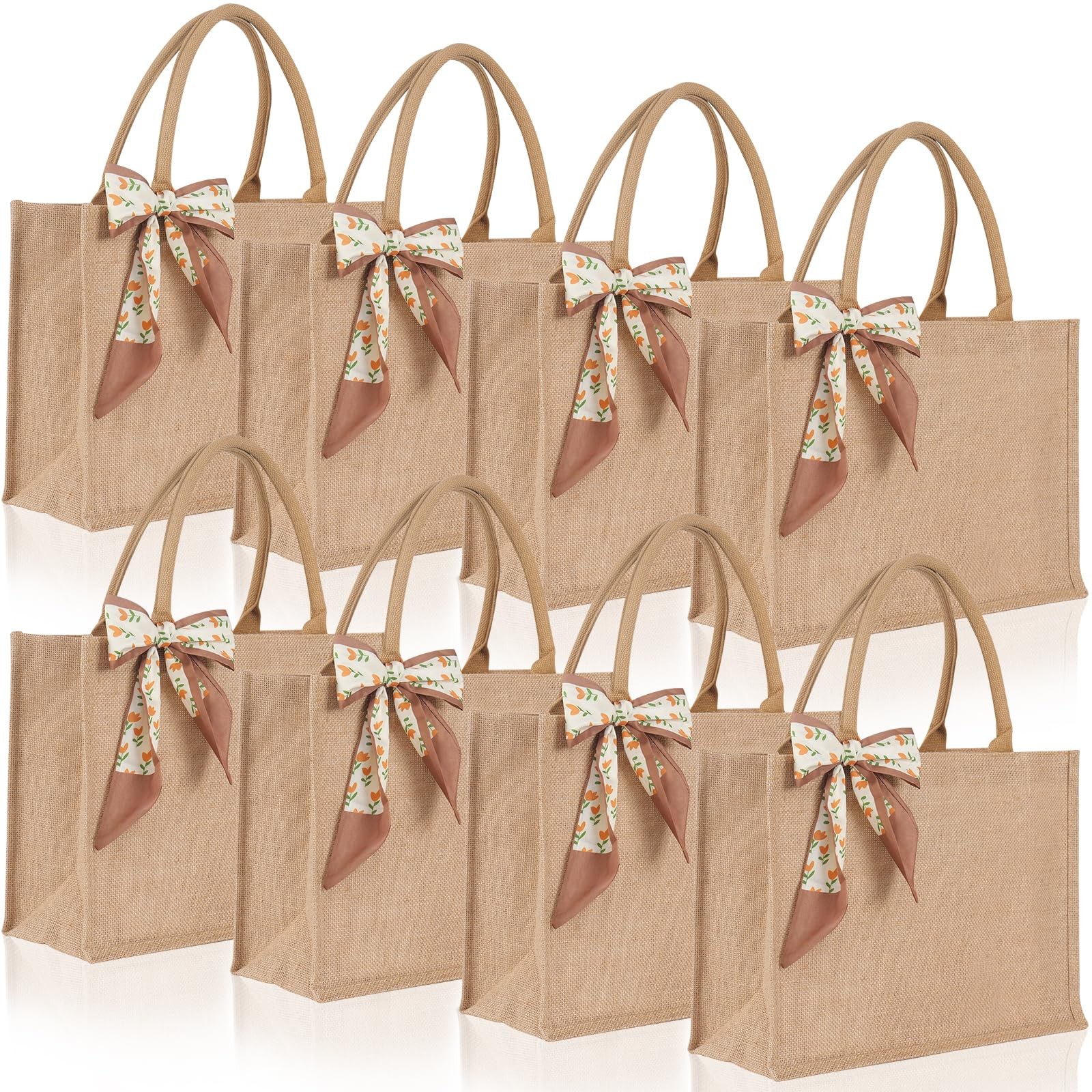 QUINTELLO Large Jute Tote Bag Set. Durable, waterproof and reusable. The ribb…