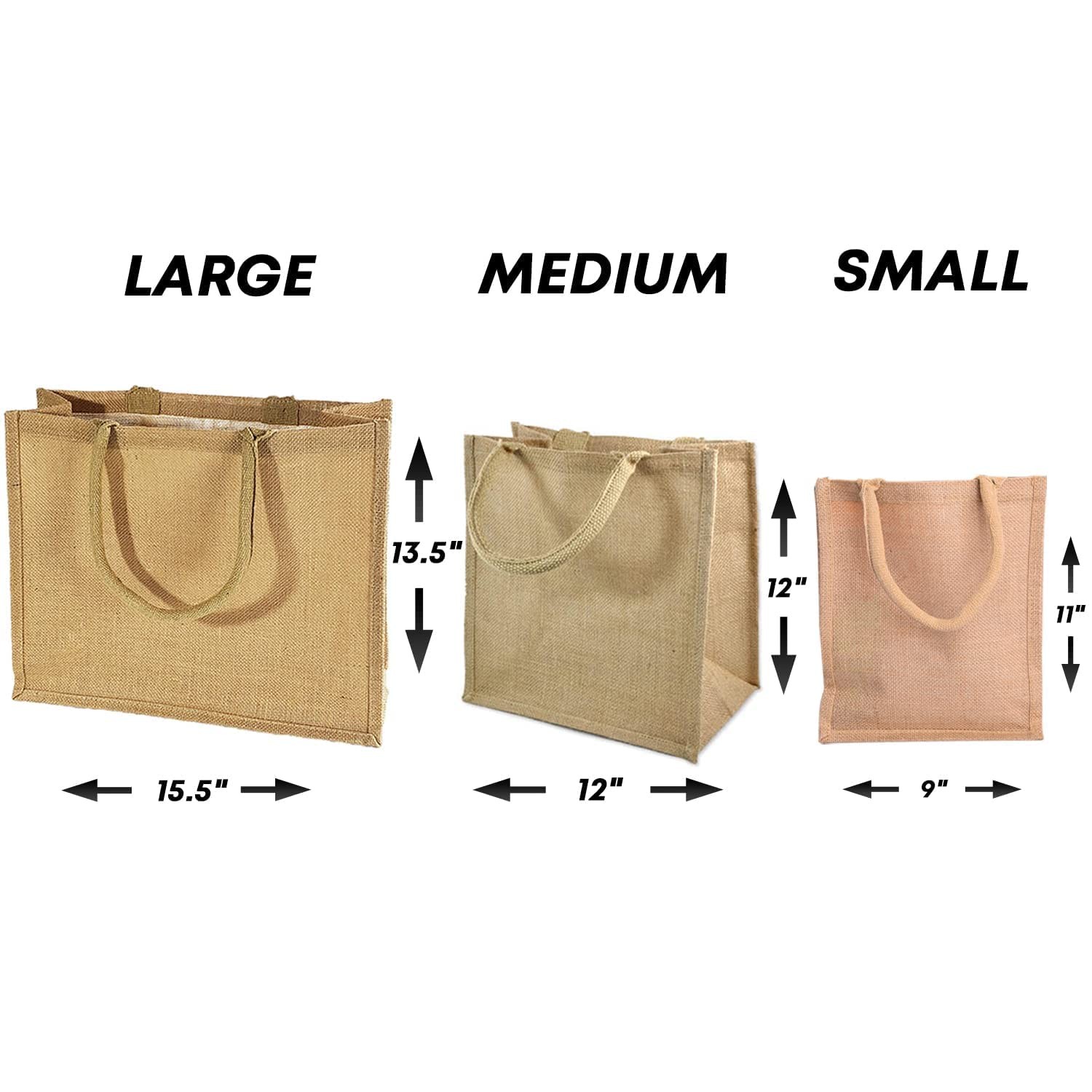 Heavy Duty Reusable Jute Burlap Tote Bags 6 Pack Natural Medium (Shopping/Gifts)