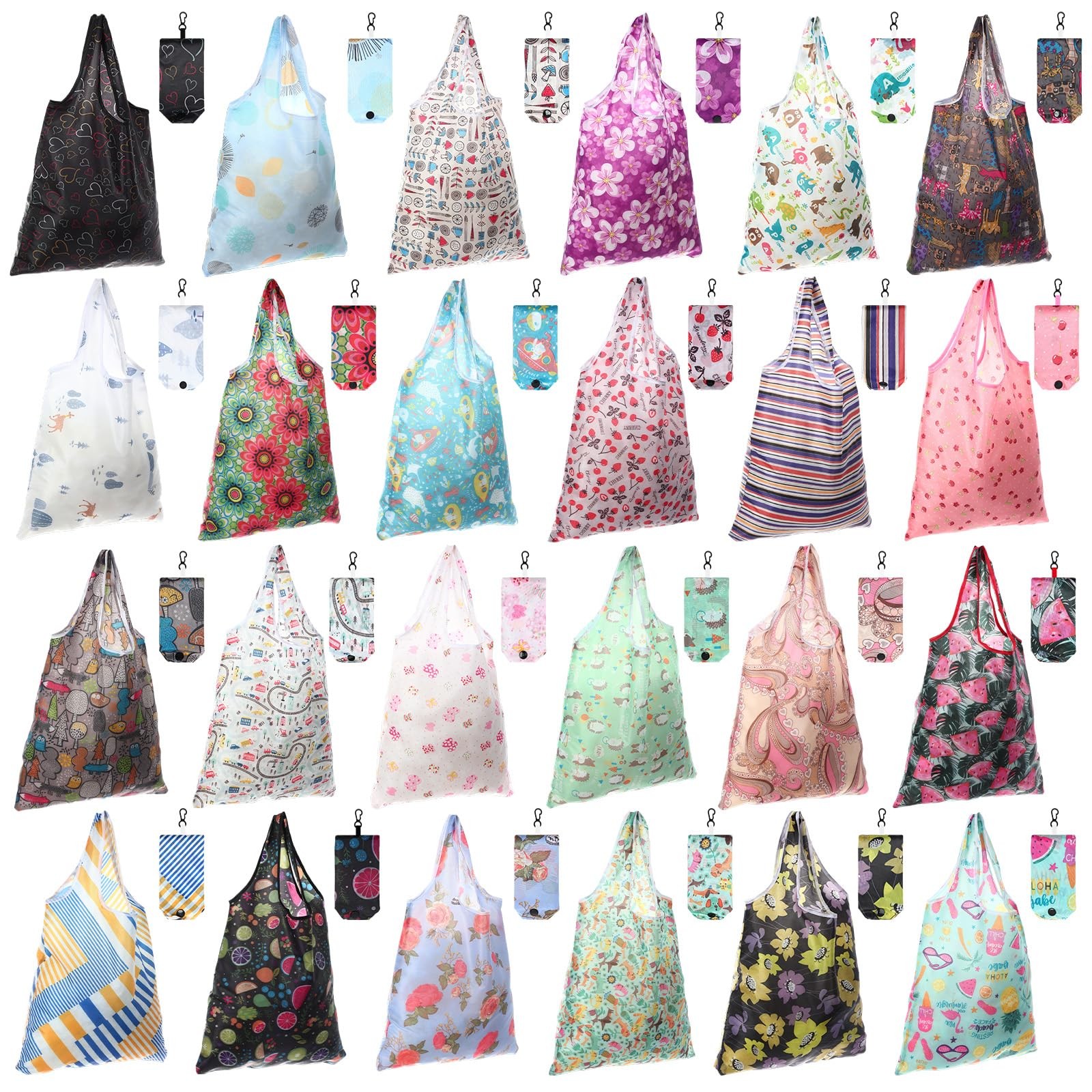 24 Pcs Foldable Reusable Shopping Bag Recycle Travel Grocery Bag Fold to Pock…