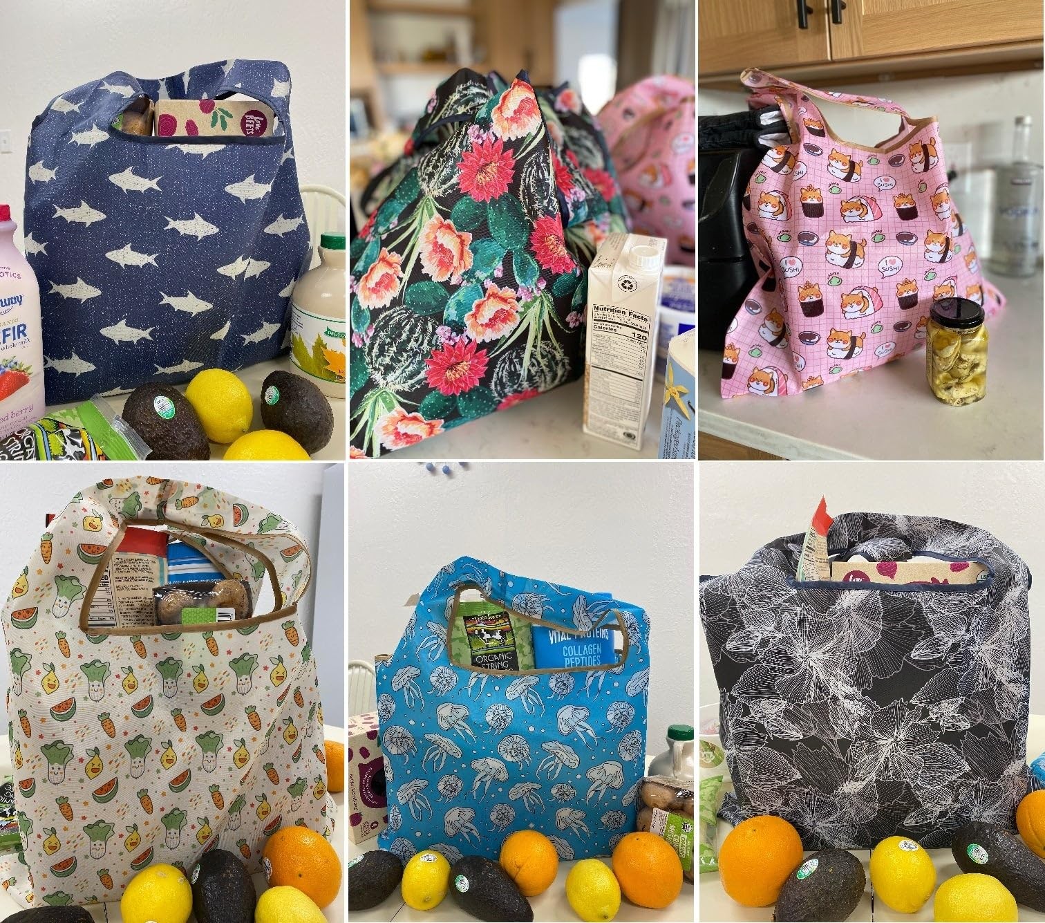 2 PCS Large Small Foldable Tote Nylon Reusable Grocery Bag Shopping Carrier